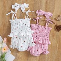 0-3-year-old newborn baby printed suspender top and Shorts Set summer girl baby new Hip Wrap shorts headdress three piece set