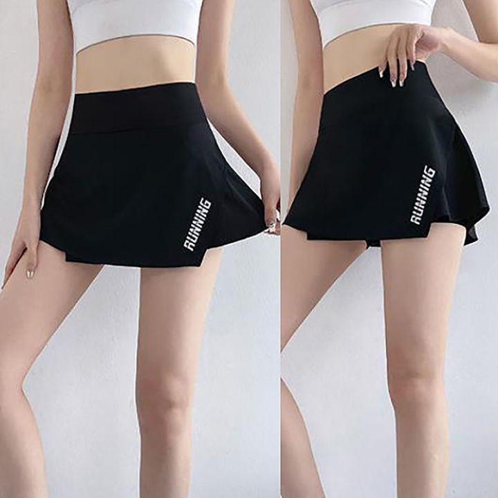 shenghao-กระโปรงผ่าข้างกางเกงผู้หญิง-กระโปรงแฟชั่นเอวยางยืดสำหรับวิ่งฟิตเนสเทนนิส