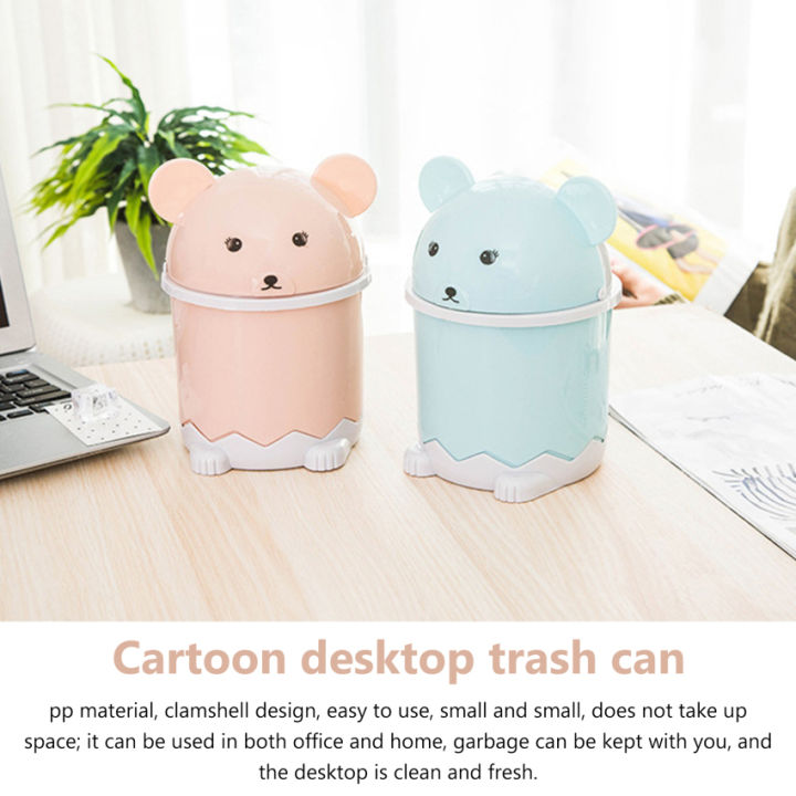 Cute Desktop Flip Trash Can Cover Mini Portable Garbage Storage Bin Box