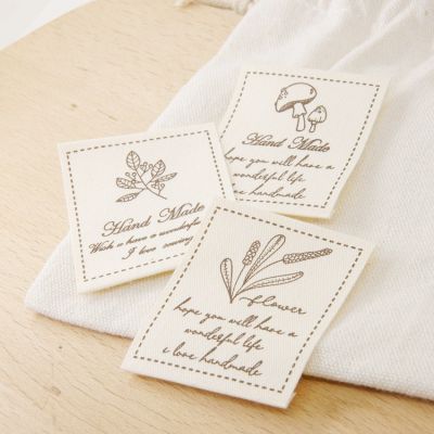【LZ】☫  Etiquetas de pano de algodão café vintage reed flores cogumelo folhas de etiquetas tecidas costura remendos vestuário etiquetas de vestuário diy vestuário tecidos