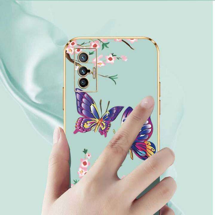 เคสสำหรับ-vivo-x70-5g-x70t-vivo-x70-pro-ผีเสื้อที่สวยงามหรูหราพร้อมกล้องดอกไม้เคสโทรศัพท์ขอบชุบฝาครอบซิลิโคนนิ่มพร้อมฟรีสายคล้อง