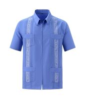 Factory Outlet European And American Four -Pocket Embroidered Shirt MenS Gourd Bella Short -Sleeved Zipper