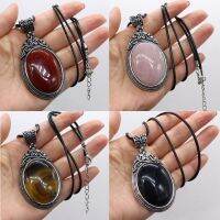 Hot K สร้อยคอหินธรรมชาติใหม่จี้คริสตัลโอปอลทรงรีทรายสีน้ำเงินแฟชั่นวินเทจสร้อยคอสำหรับผู้หญิงของขวัญการรักษาเรกิ