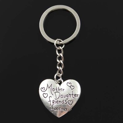 Fashion Keychain 28x30mm Heart Mother Daughter Friends Forever Silver Color Pendants DIY Men Jewelry Car Key Chain Ring For Gift Key Chains