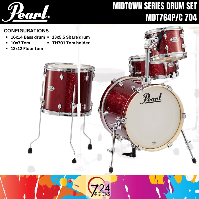 724ROCKS Pearl Drumset Pearl Midtown Series 4 Piece Shell Pack MDT764P C 704 MDT764P C 704 Pearl