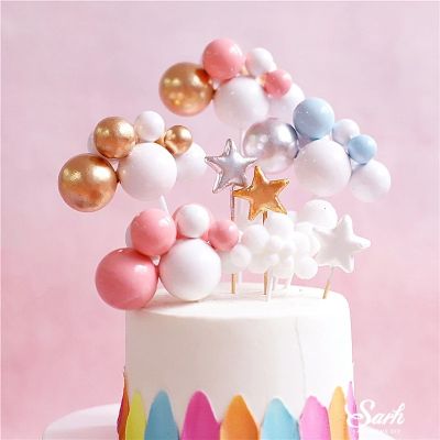 5Pcs Golden Silver Balls Birthday Cake Topper Cupcake Toppers Cake Decorations
