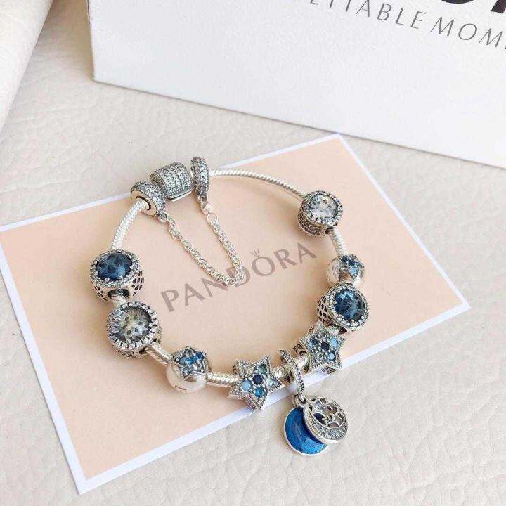 คลังสินค้าพร้อมแฟชั่นpandora-bracelet-canro-starryตาแมวสีฟ้าเงินสเตอร์ลิงสร้อยห่วงโซ่ลายกระดกงูหญิง