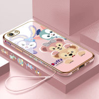 เคสสำหรับ OPPO A59 F1S (ฟรีสายคล้อง) การ์ตูน Duffy StellaLou ปลอกลวดลายขอบสี่เหลี่ยมชุบเคสโทรศัพท์หรูหราชุบเคสโทรศัพท์นิ่ม