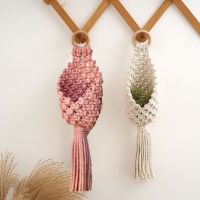 เมมโมรี่ Macrame สีสันสดใสสำหรับตกแต่งระเบียงพร้อมถุงตาข่ายใส่กระถางดอกไม้กระถางดอกไม้ผ้าฝ้ายพู่กลวงด้านนอกที่ตั้งต้นไม้ตะกร้าแขวน