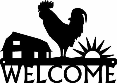 Sunrise on Farm Rooster Welcome Sign 12 inch Wide Metal Wall Art