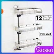 Kệ gia vị inox 304 KOSKO xoay 180 độ 3 tầng dễ dàng lắp đặt không cần gọi thợ Kệ gia vị Kệ nhà bếp đa năng
