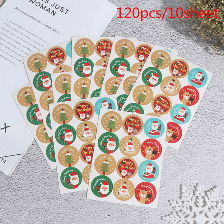 rayua-สติกเกอร์ของขวัญคริสต์มาส120pcs-merry-christmas-round-บรรจุภัณฑ์สติกเกอร์ฉลาก