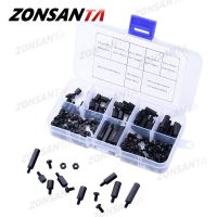 ZONSANTA 180Pcs M3 Black White Male Hex Nylon Spacer Column PCB Standoff Fixed Round Head Nylon Plastic Spacing Screws Nuts