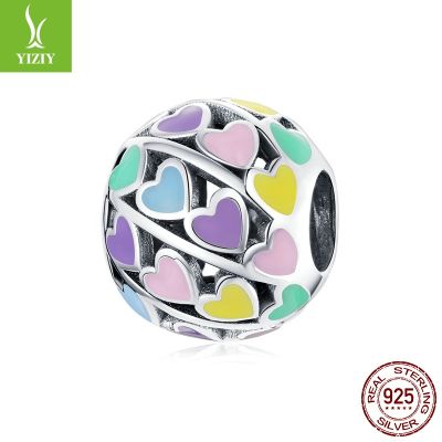 [COD] rhyme rainbow heart diy bracelet beads colorful dripping oil love s925 silver loose SCC1758