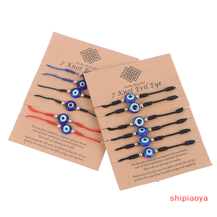 shipiaoya-สร้อยข้อมือลูกปัดตาแห่งความชั่วร้ายนำโชค6ชิ้นเครื่องประดับกำไลถักเชือกหนังแกะสำหรับผู้หญิง