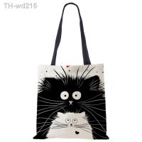 Linen Shopper Reusable Tote Cute Cats Print Grocery Storage Bag Portable Large Capacity Shoulder Bag Machine Washable Tote Bag