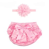 Baby girl diaper cover Toddler shorts Tutu Bloomer Satin Panties Summer Clothes for Babies with flower headband Photo outfit