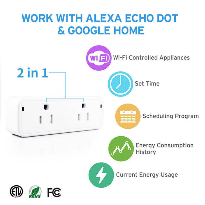 ซ็อกเก็ตขยายสัญญาณwifiแบบ2-in-1-ปลั๊กอัจฉริยะทำงานร่วมกับalexa-goo-gle-homeแอปพลิเคชั่นอัจฉริยะไม่ต้องใช้ฐานกำหนดเวลาและเวลาแยกต่างหากหรือรวมกัน