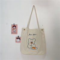 09151 Japanese Corduroy Embroidery Little Bear Shoulder Bag Qing College Style Student Female Korean Style Shopping Bag