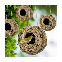 4PCS Hanging Bird Nest House for Outside,Hand Woven Made of Natural Grass 12 X 12cm for ,Balconies,Tree Trunks