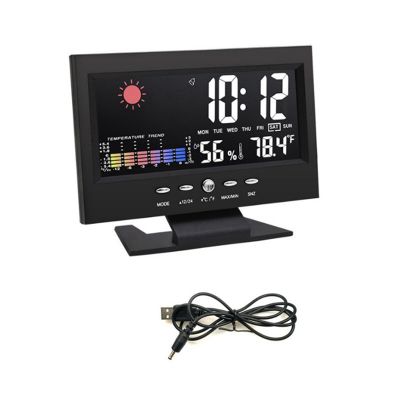 1Set Lcd Color Screen Digital Snooze Alarm Clock Temperature Humidity Time Date Display Clock Home Plastic
