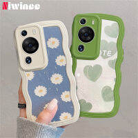 NIWINEE เคสขอบลอนขนาดใหญ่สำหรับ P60 Huawei/Huawei P60โปร์ตูนรูปแบบน่ารักเคสโทรศัพท์นิ่มป้องกันการตกป้องกันกล้อง DK01-1กรอบหนังแกะ