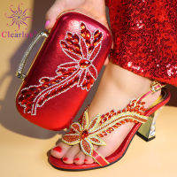 Italian Shoes with Matching Bags Set Decorated with Rhinestone Sales In Women High Heels Slip on party