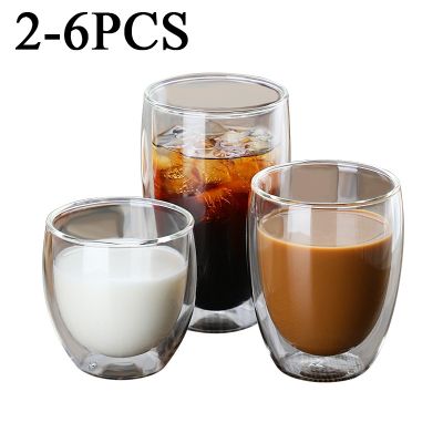 【High-end cups】2 6ชิ้นชั้นฉนวนถ้วย Antiscalding ป้องกันเย็นกาแฟนมขวดนมใส Drinkware ของขวัญ