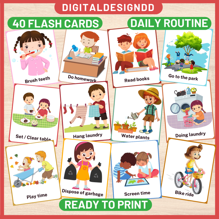 Daily Routine Digital PDF Flash Cards for kids baby toddler preschool ...