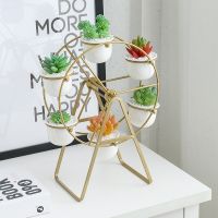 Ferris Wheel Iron Ceramic Succulent Flower Pot Black Shelf Flower Pots Planters For Garden Home Decoration Accessories