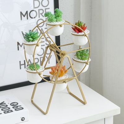 Ferris Wheel Iron Ceramic Succulent Flower Pot Black Shelf Flower Pots Planters For Garden Home Decoration Accessories