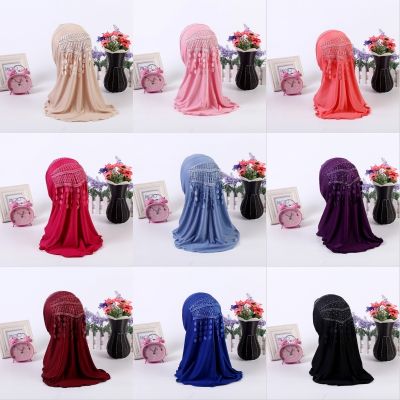 【YF】 Amira Muslim Kids Girls Hijab Scarf One Piece Tassel Turban Underscarf Instant Ready To Wear Head Wrap Shawl Ramadan Arab