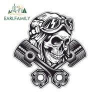 EARLFAMILY 13ซม. X 12.4ซม. Cool สีดำสีขาว Motor Skull R สติกเกอร์รถสเก็ตบอร์ดแล็ปท็อปกระเป๋าเดินทางกันน้ำ Graffiti Sticker