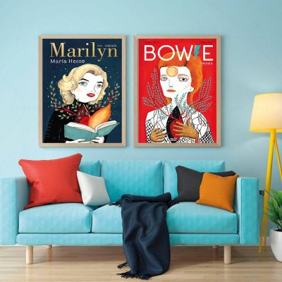 Vintage Marilyn Bowie Biografia ปกหนังสืออ้าง Art พิมพ์ Star Singer นักแสดงผนังผ้าใบโปสเตอร์คลับบาร์ภาพตกแต่งบ้านใหม่