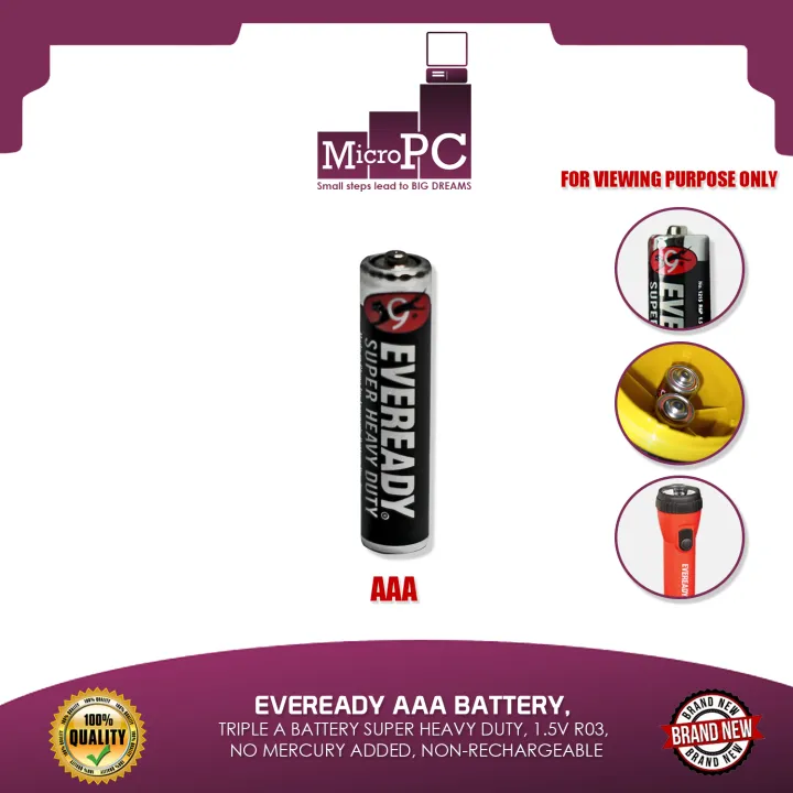 EVEREADY AAA BATTERY TRIPLE A BATTERY SUPER HEAVY DUTY, 1.5V R03, NO