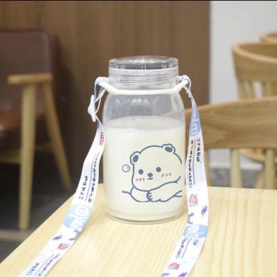 450ml Cartoon Bear Glass Water Bottle Thick Heat Resistance Drinking Bottles Cute Milk Coffee Tumblers for Student Girl Gift