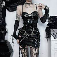 HotNew เซ็กซี่ Slim กระโปรง Gothic Dark Bat Hem แน่นกระโปรงแขวนหญิง Vintage Robe Femme สำนักงานสุภาพสตรีจีบ