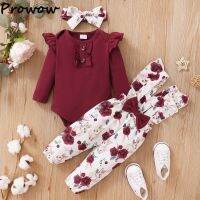 ❅❖ Prowow-Bebê Meninas Manga Longa Macacão Vermelho Floral Calças Headband Roupas Recém-nascidas Conjuntos De Nascimento Roupa