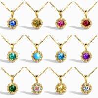 Hot selling S925 sterling silver fashionable and popular round pendant French regular necklace with multiple colors of gemstones Fashion Chain Necklac