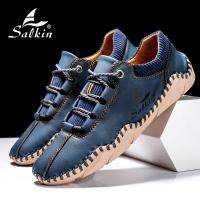 Salkin Mens Fashion Vintage Hand Stitching Soft Business Casual Leather Loafers Ankle Boots Handmade Shoes Flats Oxfords