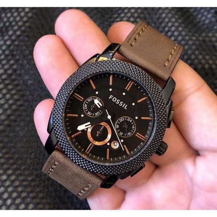 FOSSIL MACHINE CHRONOGRAPH LEATHER WATCH ANALOG QUARTZ With Date