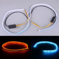 Universal 2Pcs 12V 60Cm Ice Blue &amp; Amber LED รถไฟวิ่งกลางวันไฟเลี้ยว Strip