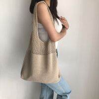 Korea chiC Backpack Simple R Time Bag Hollow Knitted Side Shoulder Wool Shopping Handbag Measuring Messenger Dual-Use