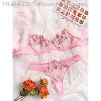 【CW】✚  Floral Embroidery Low Waist Transparent Set 2-Piece Womens