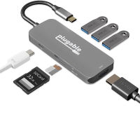 Plugable USB-C Hub 7-in-1, Compatible with Mac, Windows, Chromebook, USB4, Thunderbolt 4, and More (4K HDMI, 3 USB 3.0, SD &amp; microSD Card Reader, 87W Charging)