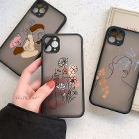 For iPhone 13 12 11 Pro Max Mini XS X XR 7 8 Plus Case Minimal Line Art Woman With Flower Soft Bumper Matte Hard Back Cover