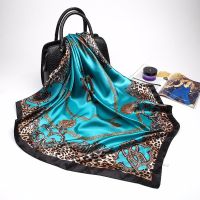 【CW】 Fashion Leopard Print Scarves Silk Hijab Scarf Female 90x90cm Luxury Shawl Headband Ladies