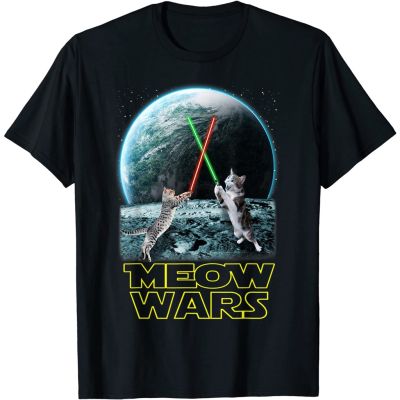 Meow Wars Cat Shirt Funny Gift For Lovers T-Shirt Interesting Cotton Male