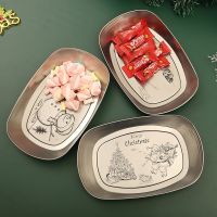 Christmas Fruit Tray Vintage Tinplate Santa Claus Snowman Print Decorative Plate Christmas Home Decor Jewelry Display Tray Baking Trays  Pans