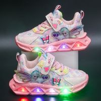 【hot】⊕  Childrens Shoes Led Lights Sneaker Cartoon Frozen  Leather Girls Pink